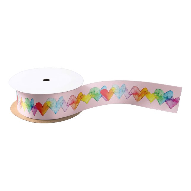 Watercolor Hearts Hand-Illustrated Valentine Satin Ribbon (Spool)