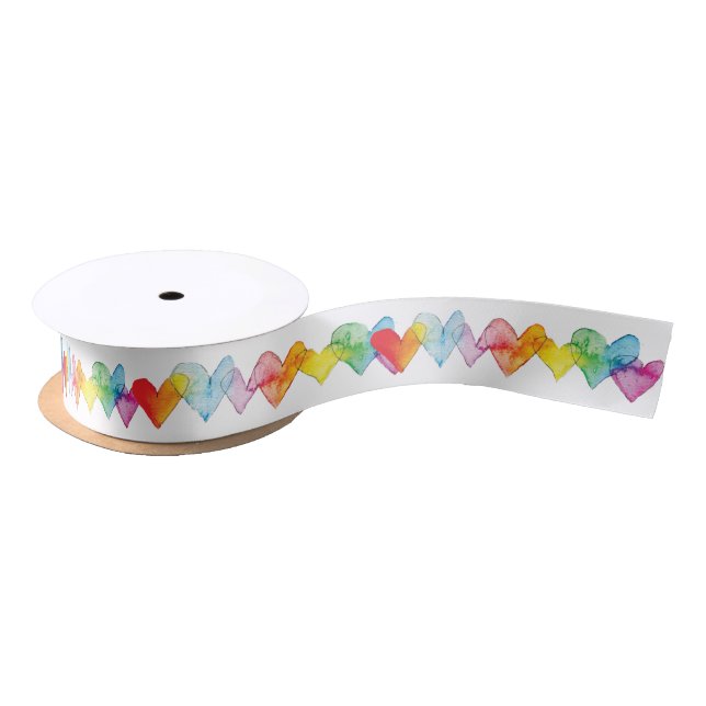 Watercolor Hearts Hand-Illustrated Valentine Satin Ribbon (Spool)