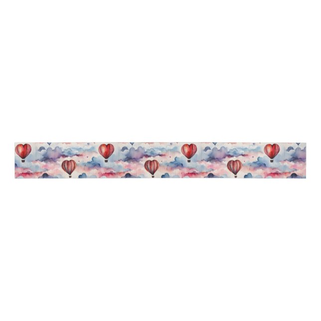Watercolor Hearts Hot Air Balloon  Grosgrain Ribbon (Front)