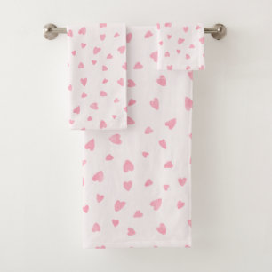 Watercolor hearts in light pink bath towel set