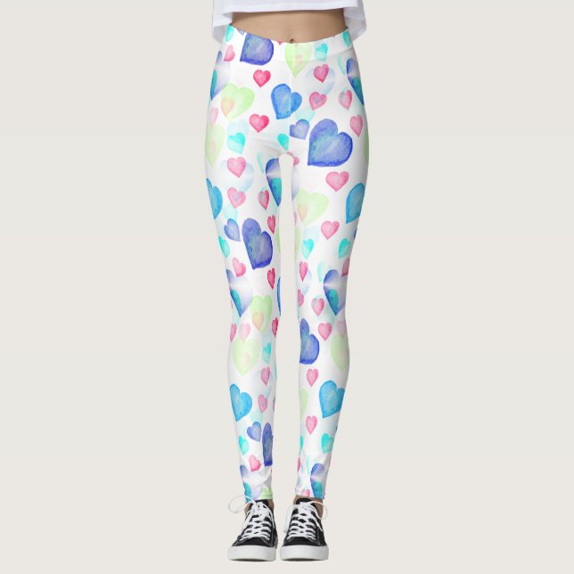Watercolor Hearts Leggings (Front)