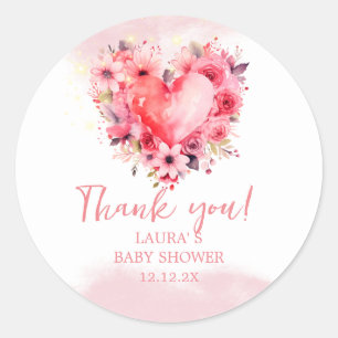 Watercolor Hearts Little Sweetheart Baby Shower Classic Round Sticker