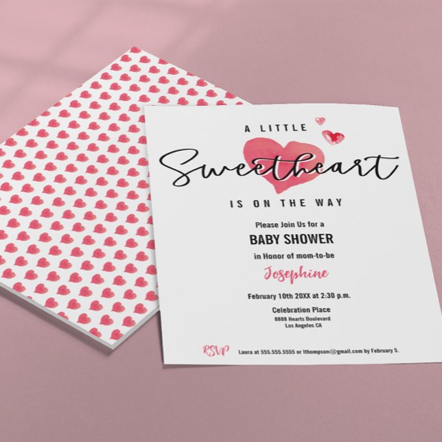 Watercolor Hearts Little Sweetheart Baby Shower Invitation (A little sweetheart is on the way heart watercolor baby shower invitation template.)