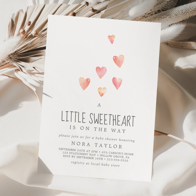 Watercolor Hearts Little Sweetheart Baby Shower Invitation (Creator Uploaded)