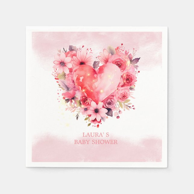 Watercolor Hearts Little Sweetheart Baby Shower Napkin (Front)