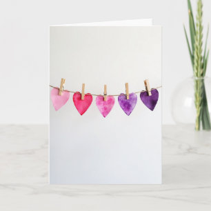 Watercolor Hearts Love Card