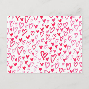 Watercolor Hearts Love Words Pattern IV Postcard
