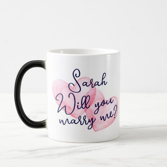 Watercolor Hearts Marry Me Proposal Coffee Mug (Left)