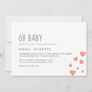 Watercolor Hearts Oh Baby Girl Shower Invitation