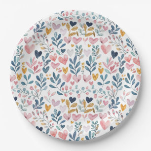 Watercolor hearts paper plate