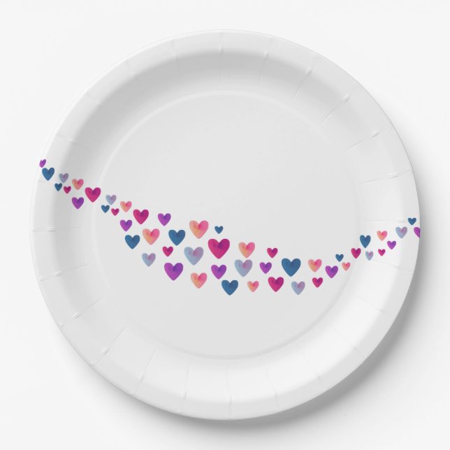Watercolor Hearts Paper Plates (Front)