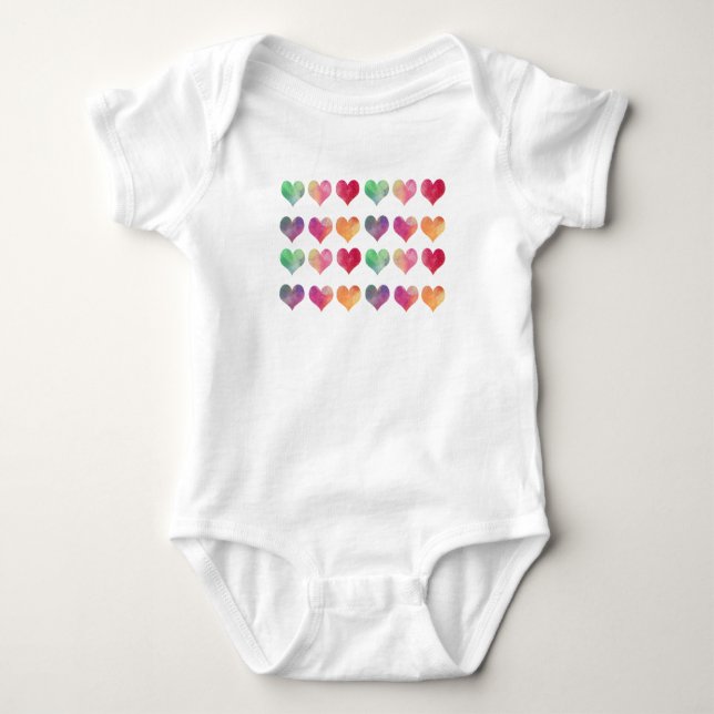 Watercolor Hearts Pattern Baby Bodysuit (Front)