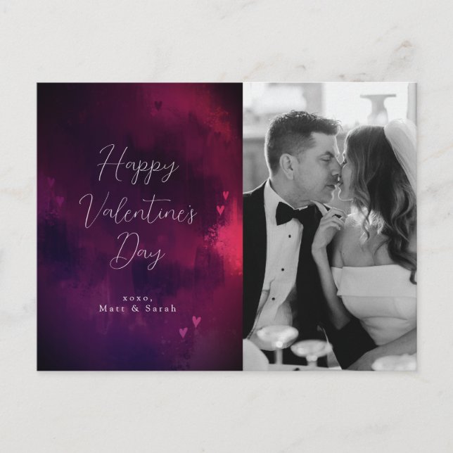 Watercolor Hearts Photo Valentine Holiday Postcard (Front)