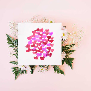 Watercolor hearts - pink Valentine's Day Card