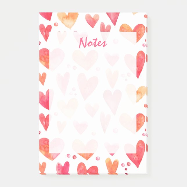 Watercolor HEARTS Post-it Notes (Front)