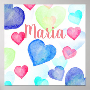 Watercolor Hearts Poster