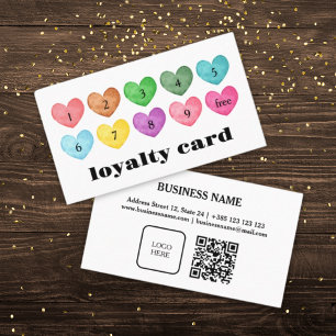 Watercolor Hearts QR Code Loyalty Card