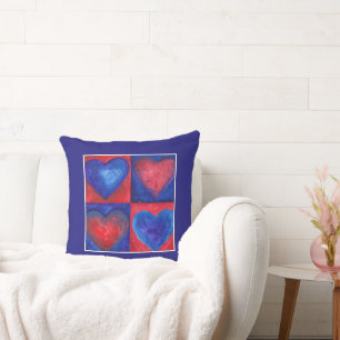 Watercolor Hearts Red Blue Purple Heart Art  Cushion