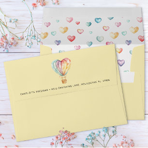 Watercolor Hearts Return Address Hot Air Balloon Envelope