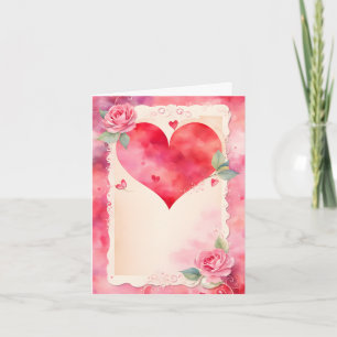 Watercolor Hearts Roses and Lace Valentine Holiday Card