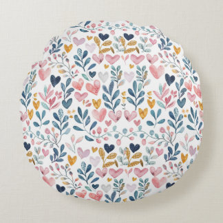 Watercolor hearts round cushion