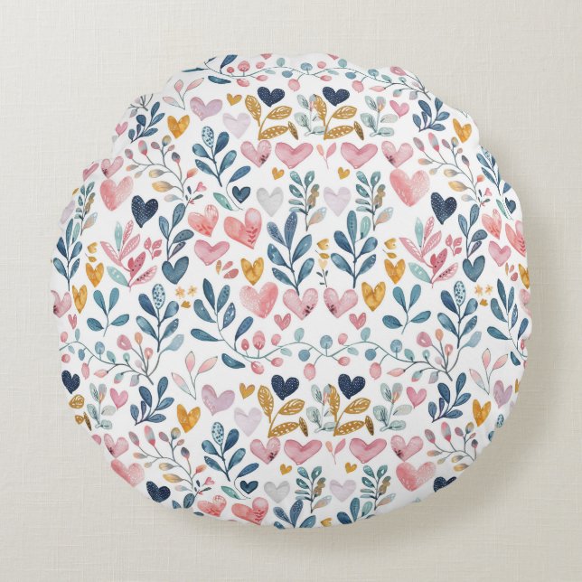 Watercolor hearts round cushion (Front)