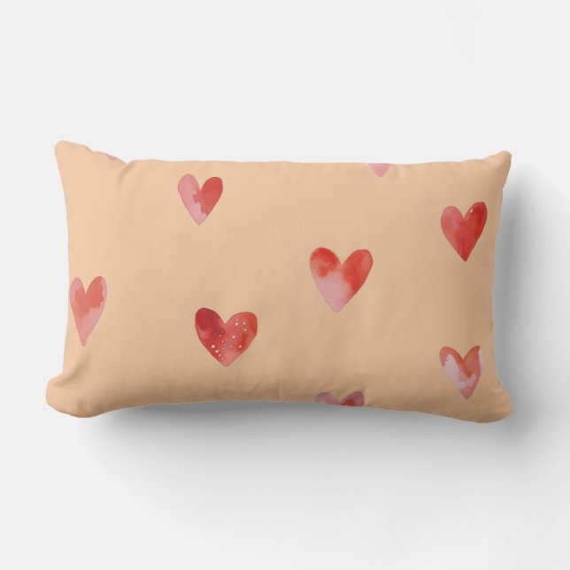 Watercolor Hearts Seamless Pattern Lumbar Cushion (Front)