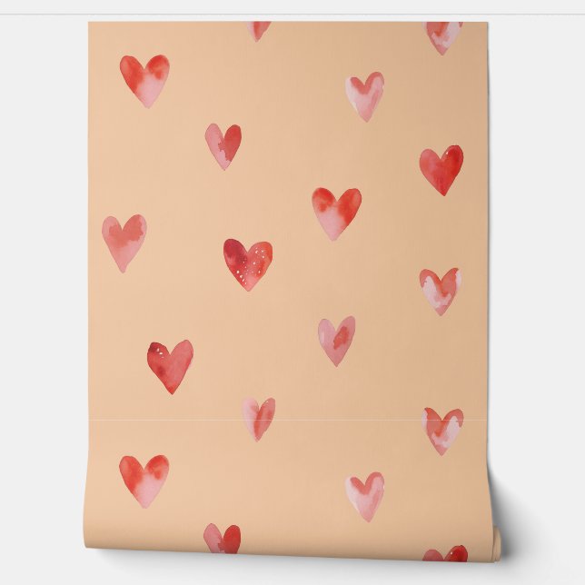 Watercolor Hearts Seamless Pattern Wallpaper (Unrolling)