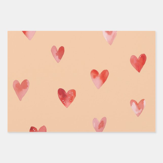 Watercolor Hearts Seamless Pattern Wrapping Paper Sheet (Front)