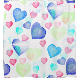Watercolor Hearts Shower Curtain