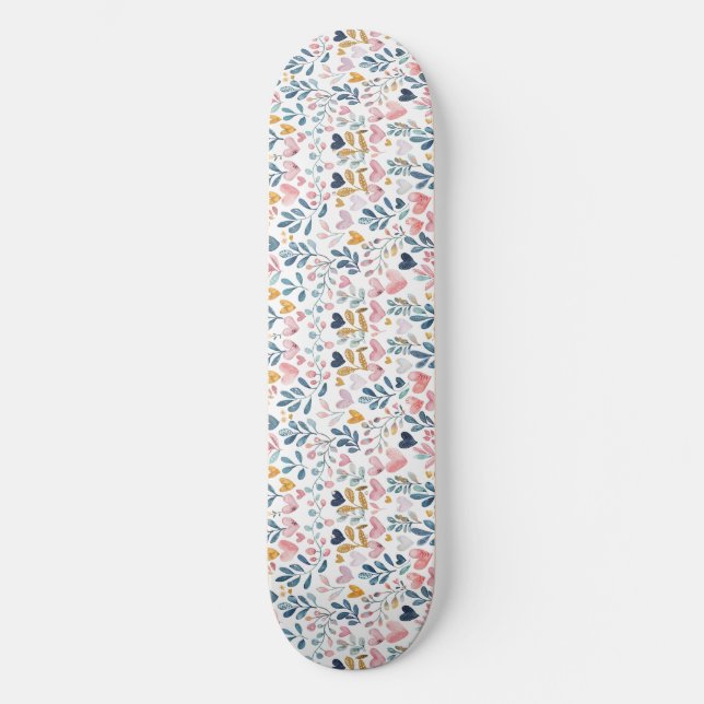 Watercolor hearts skateboard (Front)