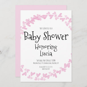 Watercolor Hearts Stamp Wreath Baby Shower  Invitation