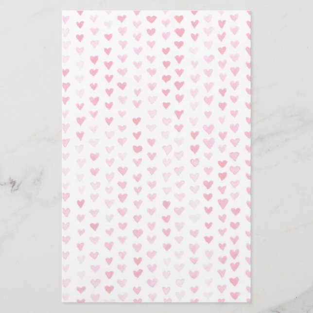 Watercolor Hearts Stationery (Front)