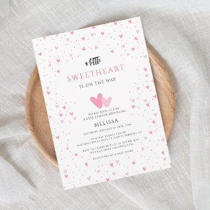 Watercolor Hearts Sweetheart Girl Baby Shower Invitation
