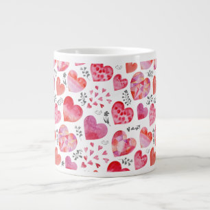Watercolor Hearts Valentine Large Coffee Mug