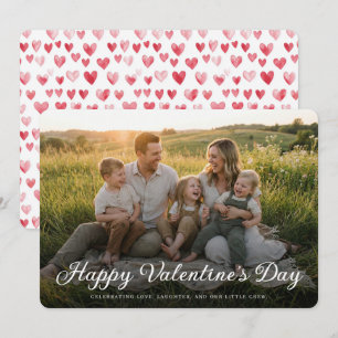 Watercolor Hearts Valentine Photo Holiday Card