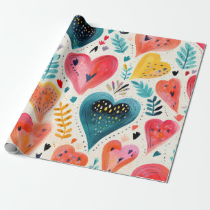 Watercolor Hearts Valentine Wrapping Paper