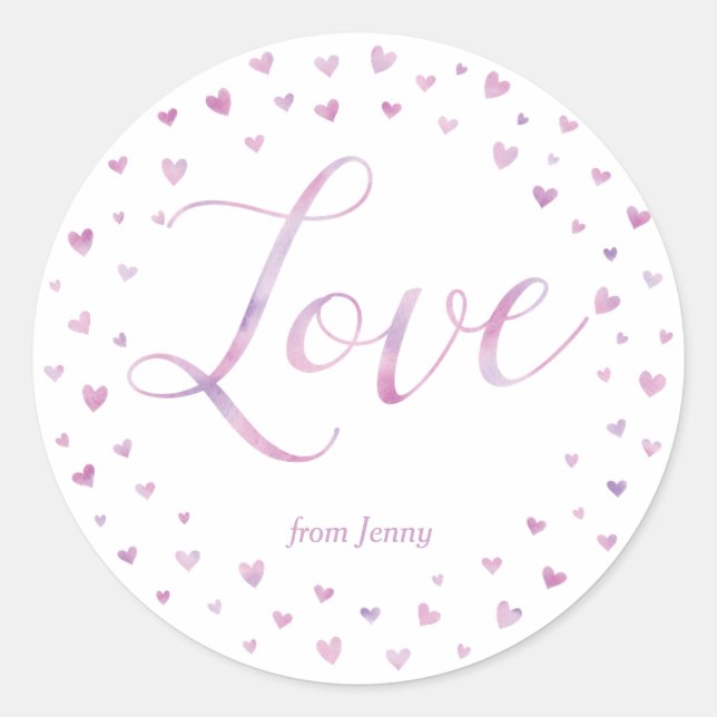 Watercolor Hearts Valentine's Day Gift Sticker (Front)