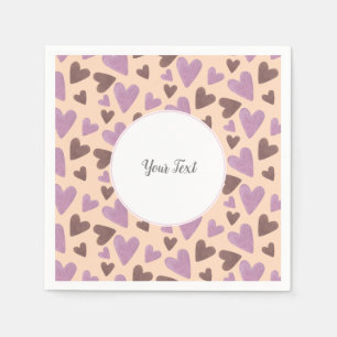 Watercolor Hearts Valentines Day Party Brown Pink Napkin