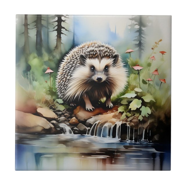 Watercolor Hedgehog Animal Tile (Front)