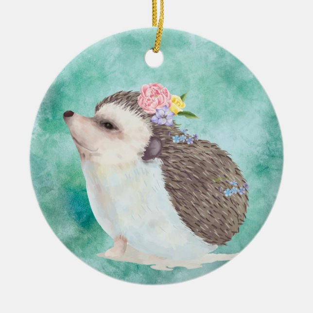 Watercolor Hedgehog Ceramic Tree Decoration (Front)