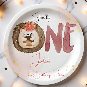 Watercolor hedgehog first Birthday  Paper Plate