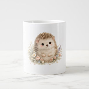 Watercolor Hedgehog Garden Illustration Large Coffee Mug