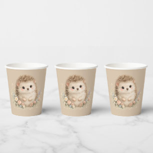 Watercolor Hedgehog Garden Illustration Paper Cups