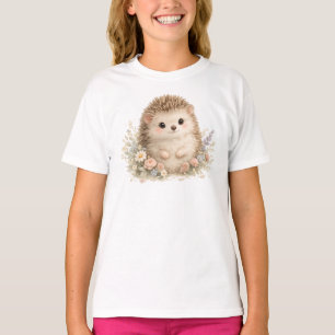 Watercolor Hedgehog Garden Illustration T-Shirt