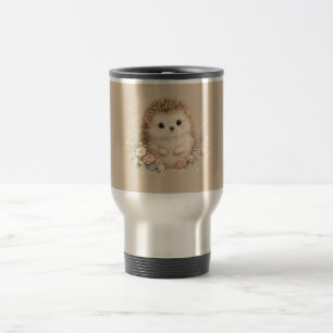 Watercolor Hedgehog Garden Illustration Travel Mug