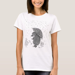 Watercolor Hedgehog Rain Whimsical Illustration T-Shirt