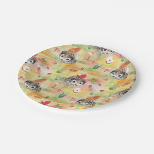 Watercolor hedgehog with mushrooms and apple paper plate