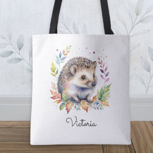 Watercolor Hedgehog Woodland Animal Personalized Tote Bag