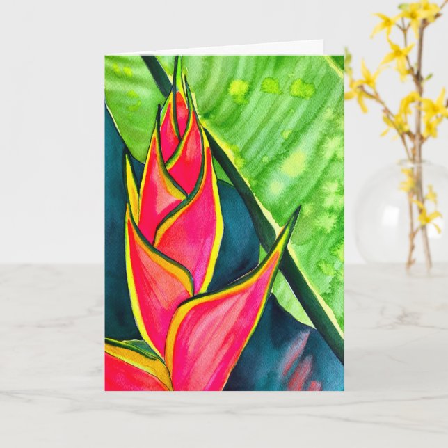 Watercolor heliconia tropical flower card (Yellow Flower)